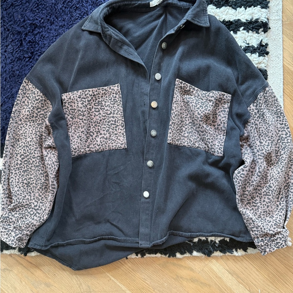 12th Tribe Black and Leopard Jean Jacket